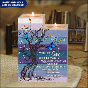 Those We Love Don't Go Away Butterfly Purple Blue Pattern Memorial Gift Wood Candle Holder