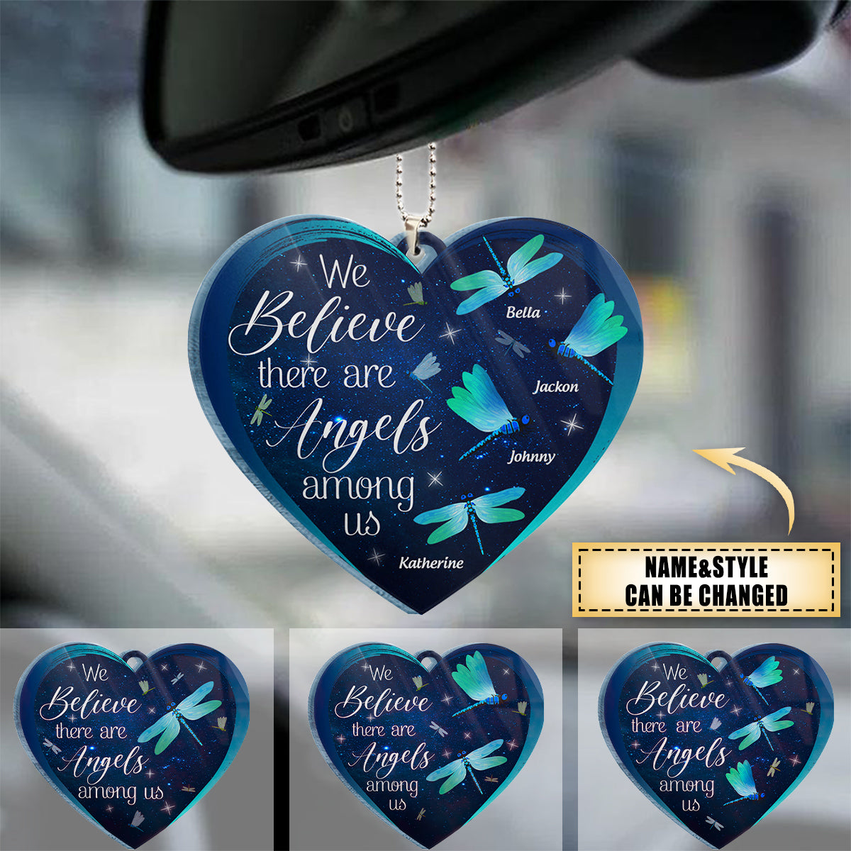 Dragonfly We Believe There Are Angels Among Us - Memorial Gift - Personalized Custom Heart Acrylic Ornament