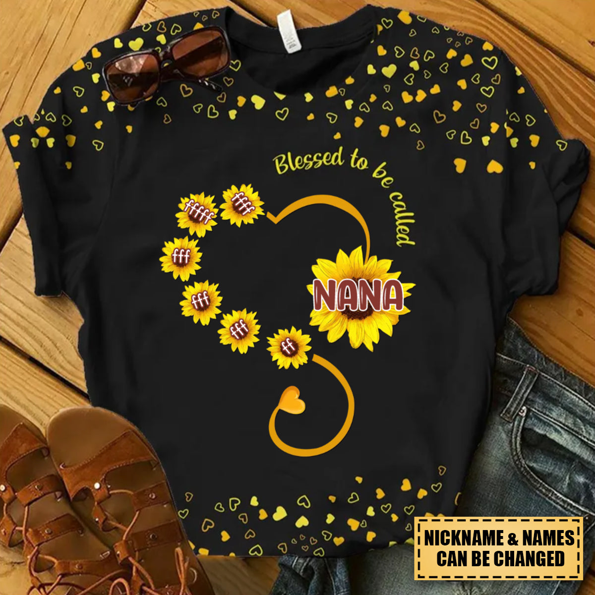 Personalized Blessed To Be Called Grandma Mom Sunflower Heart Mother's Day Best Gift 3D Tshirt