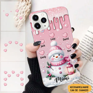 Sweet Pinky Snowman Grandma Mom Heart Kids Personalized Phone Case
