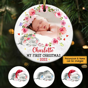 Baby's First Christmas Elephant - Personalized Ceramic Ornament