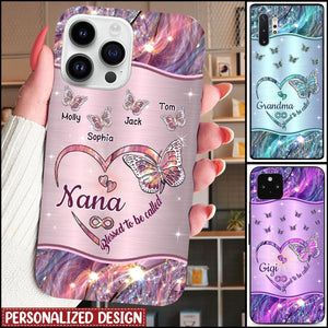Sparkling Grandma- Mom Heart Butterfly Kids Personalized Glass Phone Case