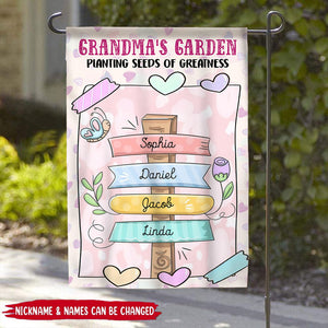 Cute Pastel Sign Kids Grandma Mom's Garden Planting Seeds Of Greatness Personalized House Garden Flag