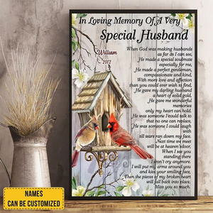 In Loving Memory Of A Very Special Husband – Cardinal Bird- Memorial  Canvas