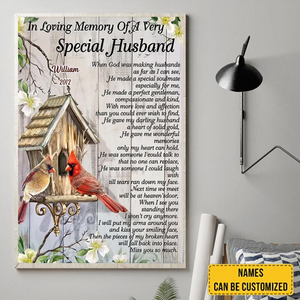 In Loving Memory Of A Very Special Husband – Cardinal Bird- Memorial  Canvas