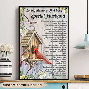 In Loving Memory Of A Very Special Husband – Cardinal Bird- Memorial  Canvas