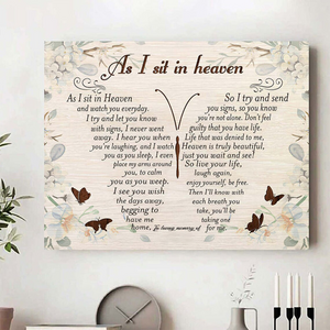 Personalized Canvas Butterfly memorial Canvas Wall Art, As I Sit In Heaven - Remembrance Gifts