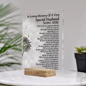 Personalized Memorial Rectangle Plaque In Loving Memory Of A Very Special Husband Custom Memorial Gift