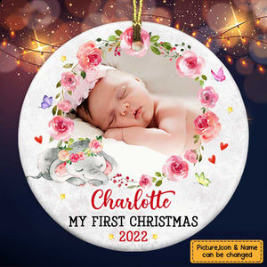 Baby's First Christmas Elephant - Personalized Ceramic Ornament