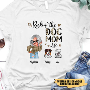 Half Leopard Sassy Woman Rockin‘ The Dog Mom Life Personalized Shirt