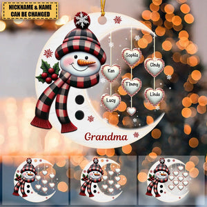 Christmas Snowman Nana Mom Little Heart Kids Under Moon Personalized Ornament