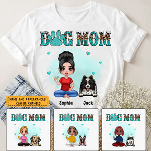 Watercolor Cute Dogs Teal And Leopard Dog Mom Personalized Shirt