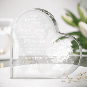 Personalized Memorial Heart Crystal Keepsake With Tears Of Sorrow Custom Memorial Gift