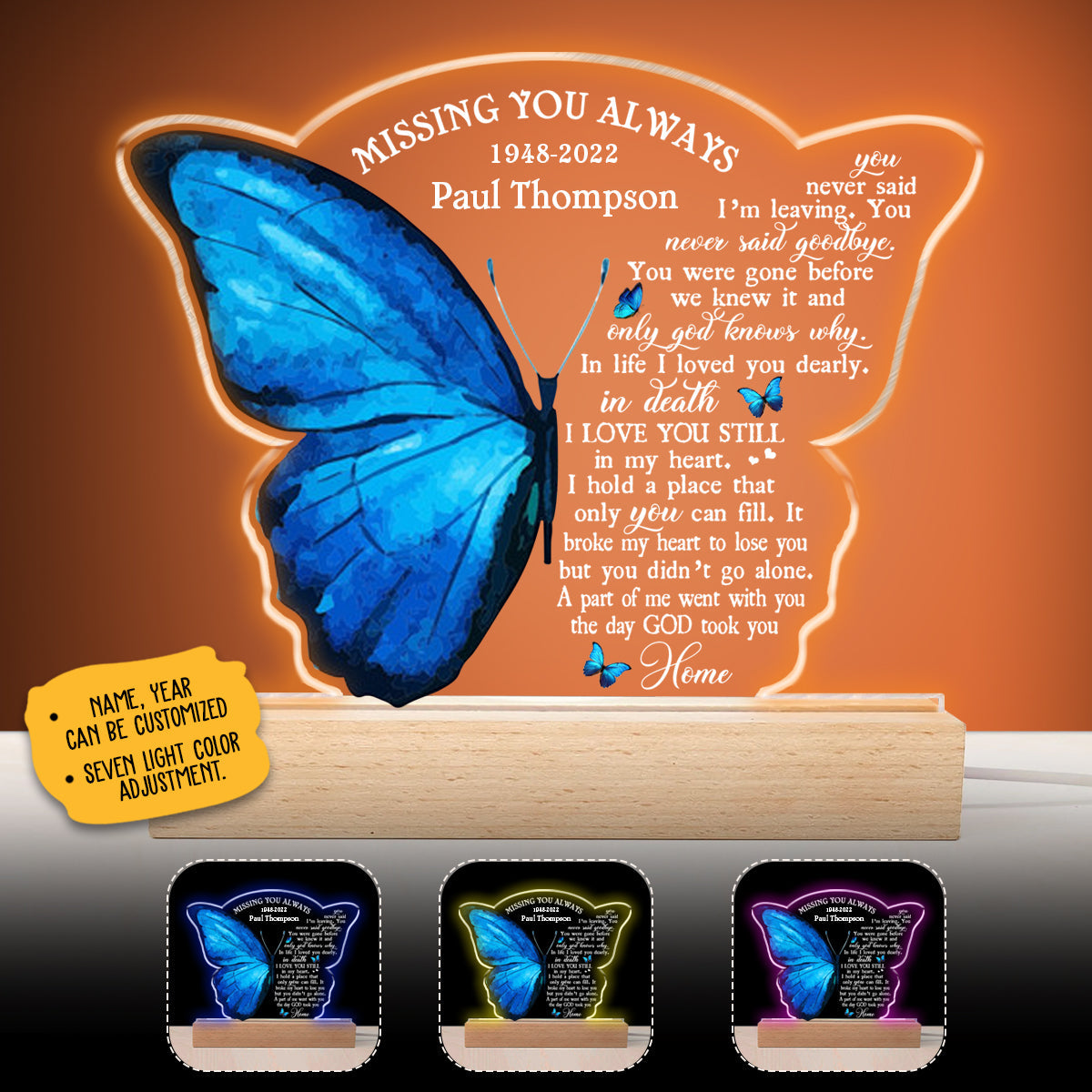 The Day God Took You Home - Personalized 3D LED Light Wooden Base