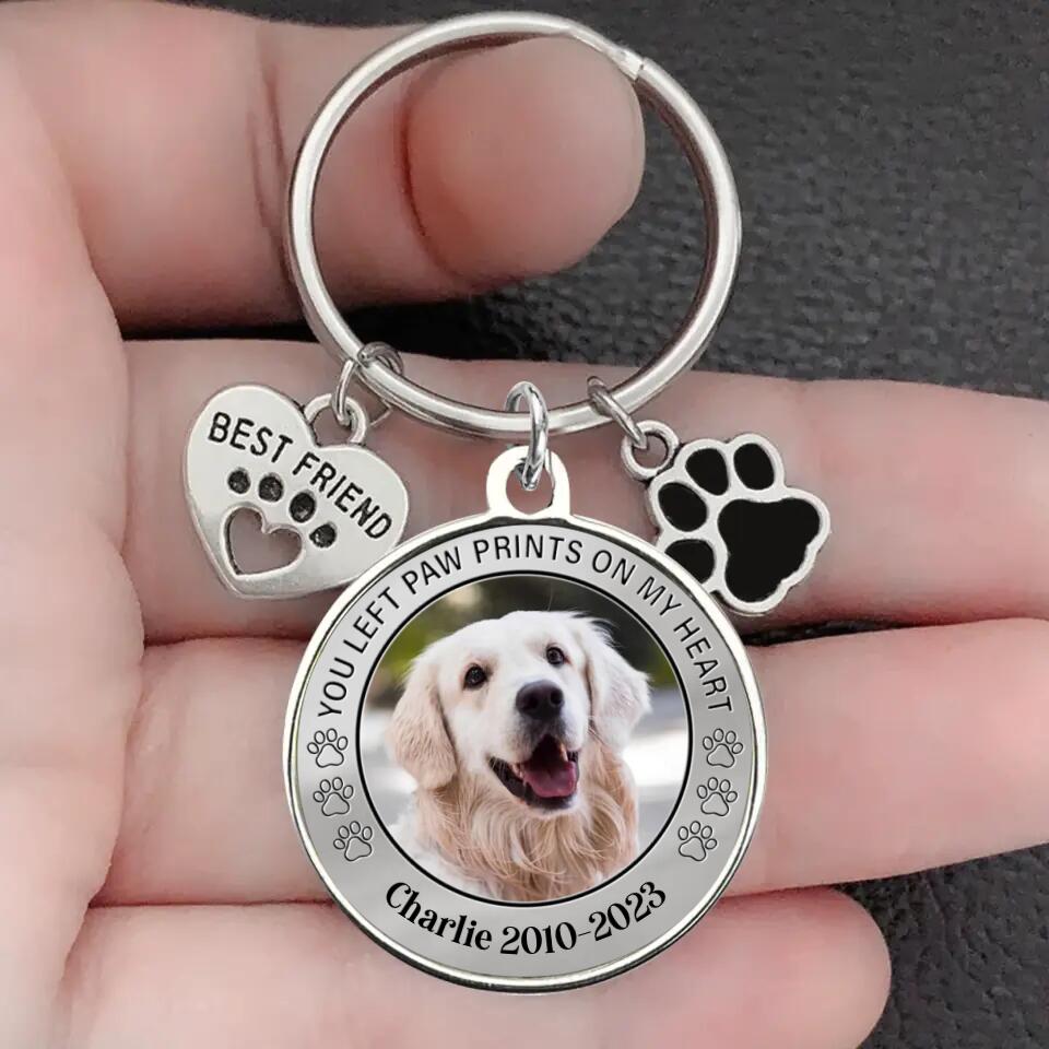 Custom Personalized Photo Keychain - Memorial Gift for Dog/Cat Lovers - You left paw prints on my heart