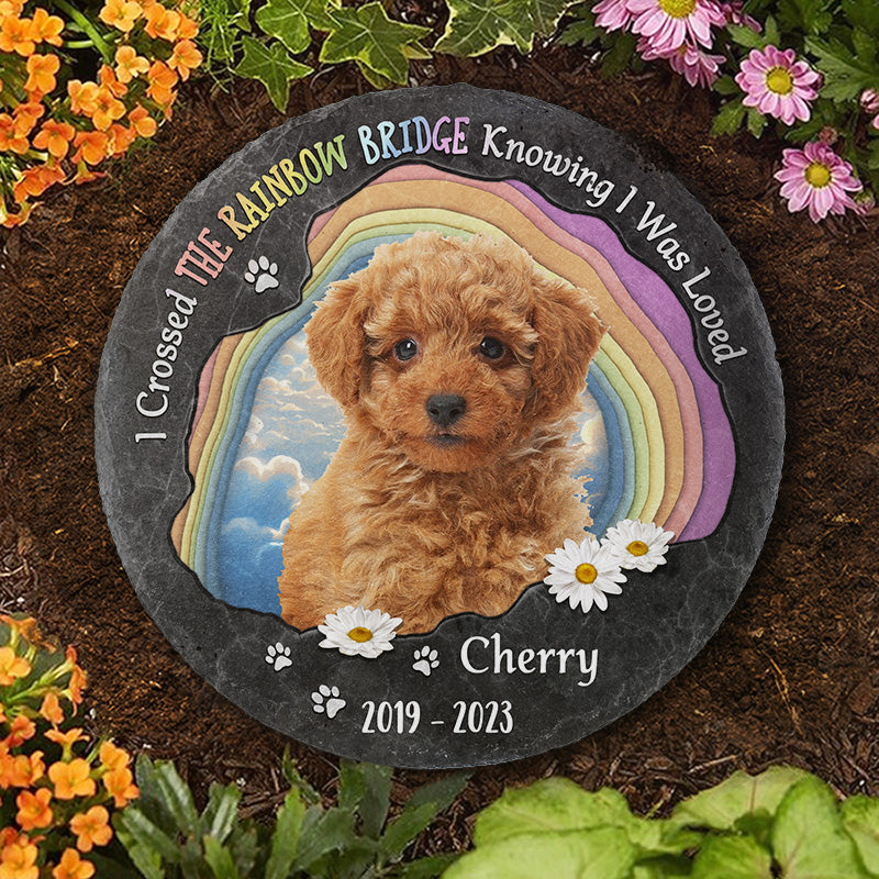 Custom Photo Fur Baby Crossed The Rainbow Bridge - Memorial Personalized Custom Round Shaped Stone With Stand