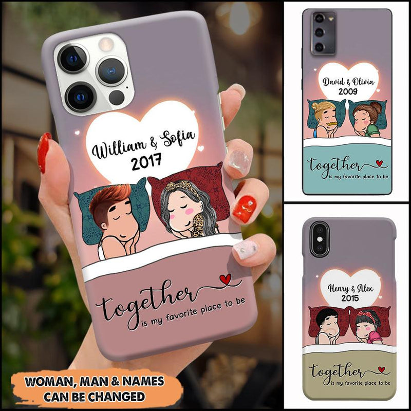 Together Is My Favorite Place To Be Heart Background Custom Gift For Couple Lovers Husband Wife Silicone Phone Case