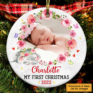 Baby's First Christmas Elephant - Personalized Ceramic Ornament