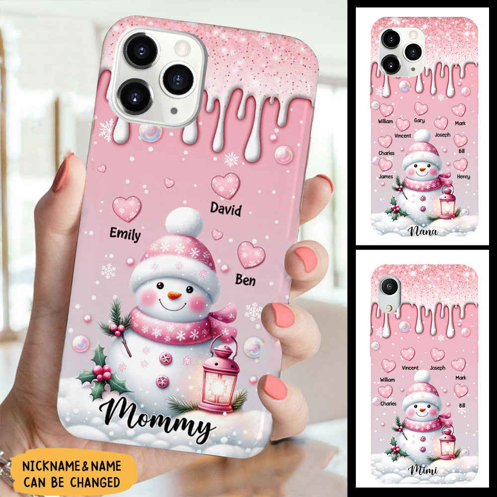 Sweet Pinky Snowman Grandma Mom Heart Kids Personalized Phone Case