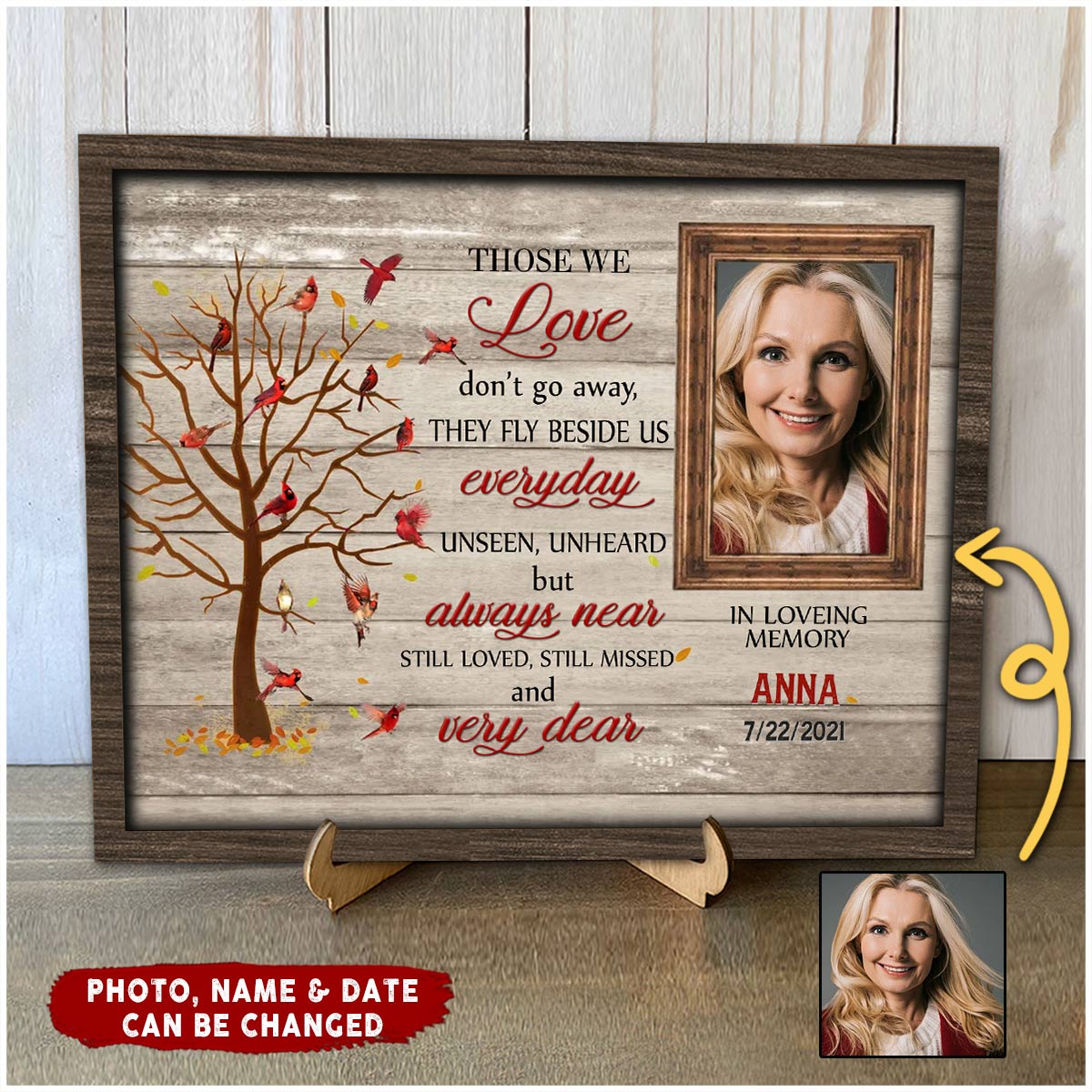 Upload Photo Family Loss Those We Love Don't Go Away Custom Picture Cardinals Memorial Wood Plaque