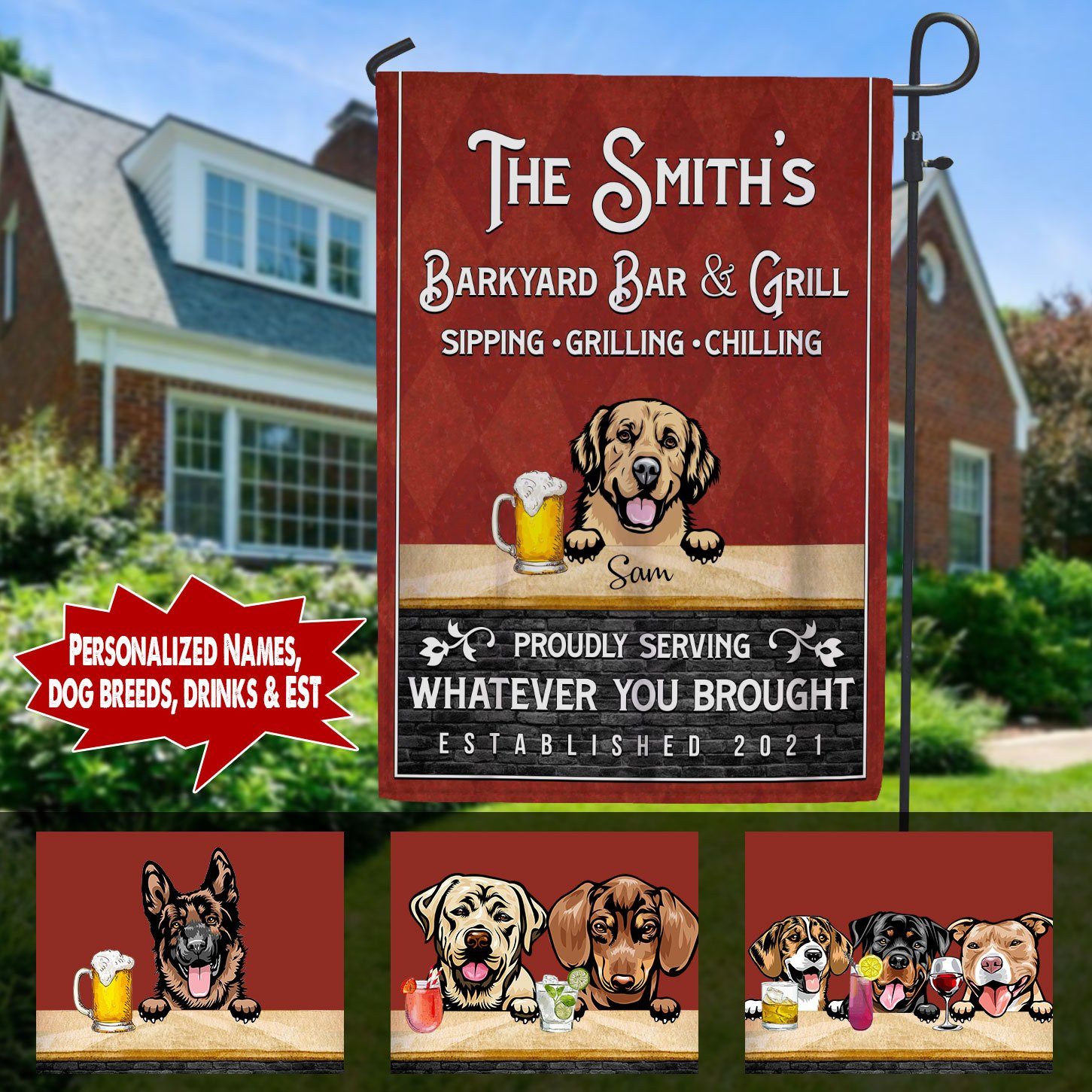 Personalized Backyard Bar & Grill Barkyard Dogs Flag