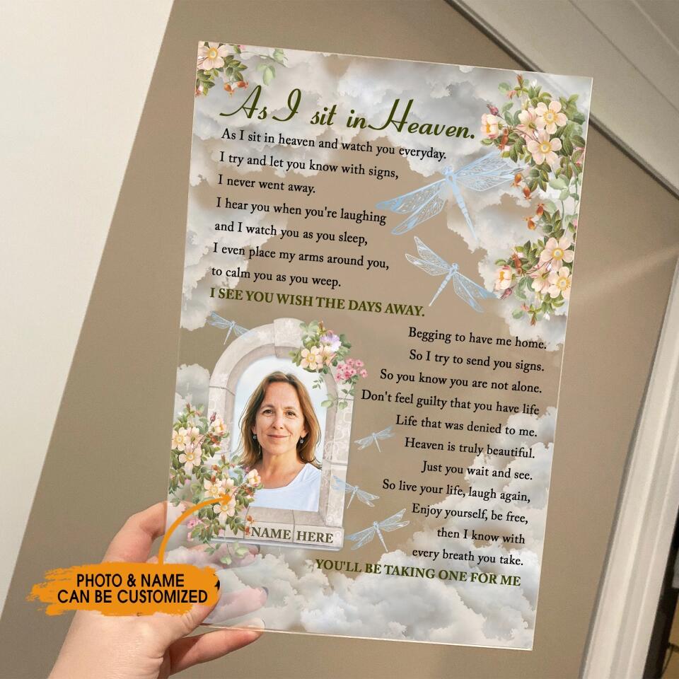 Personalized Memorial Rectangle Plaque As I Sit In Heaven Custom Memorial Gift