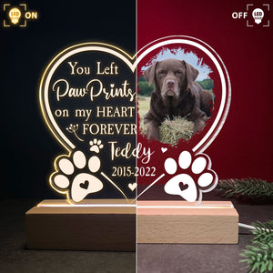 Paw Prints On My Heart - Personalized 3D LED Light Wooden Base