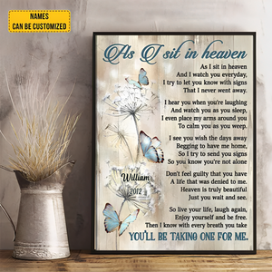 Personalized Wall Art-As I sit in heaven Butterflies Canvas Wall Art Decor Memory Gifts