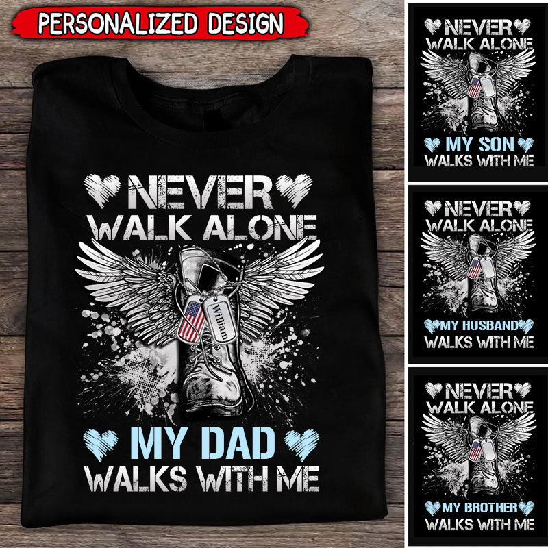 Personalized Military Boots Never Walk Alone Memorial Day Gift T-shirt
