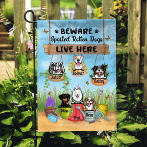 Beware Spoiled Rotten Dogs Live Here - Personalized Garden Flag For Dog Lovers