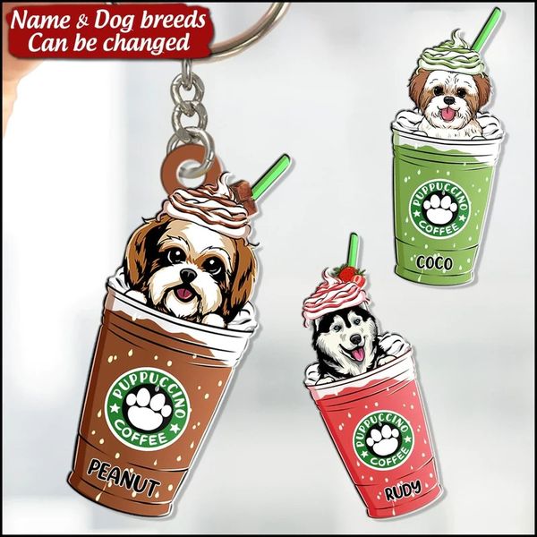 Puppuccino Cute Dog Coffee Personalized Acrylic Keychain
